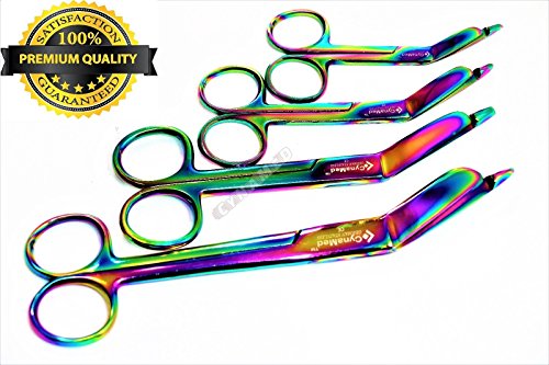 4 New German Lister Bandage Scissors 3.5 inches Plus 4.5 Plus 5.5 Plus 7.25 inches Rainbow Color EMT Shears Surgical Instruments CYNAMED