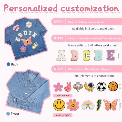 Personalized Jean Jacket with Names, Custom Denim jacket for girls and boys,Back to school clothes, Custom Long Sleeve Jean Jacket,1-8 Year Old Birthday Christmas Gifts4