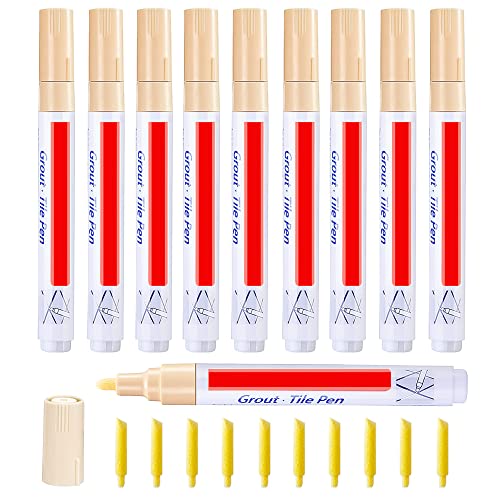 HOVCEH Blanqueador De Juntas Azulejos Beige, 10 Piezas Limpia Juntas Baldosas, Rotulador Para Azulejos, Bolígrafo De Lechada Rotulador Con Punta De Repuesto Con Punta De Repuesto Para Baños, Cocina Cover