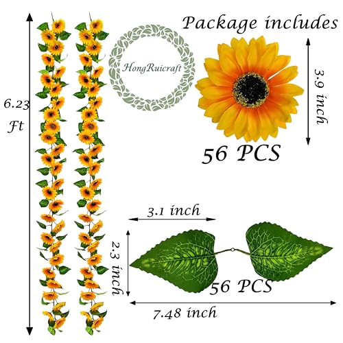 Image of Artificial Garlands and Wreaths Having 28 Flowers,6.23ft Yellow Flower Room Kitchen Garden Birthday Wedding Shower Party Table Decor Wall Decor Artificial Flowers for Outdoors(2 Items)