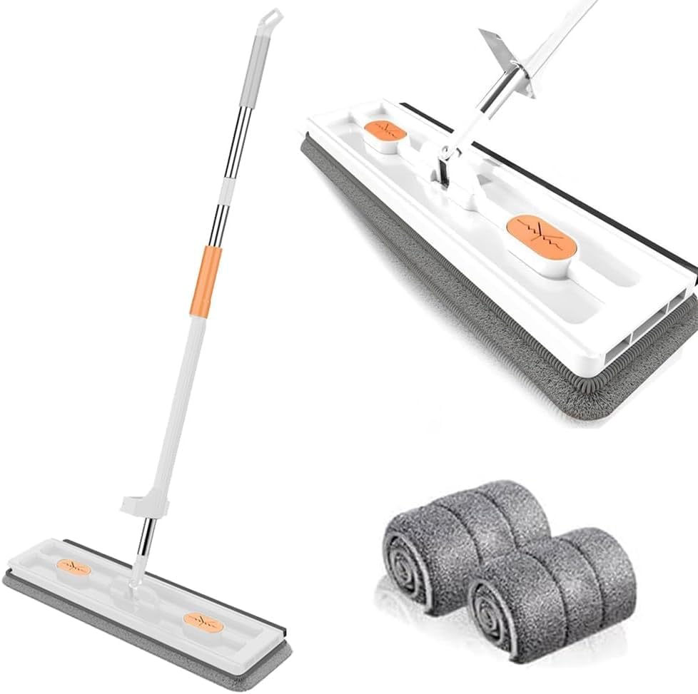 Juego de trapeador plano grande y cubo, juego de trapeador de suelo autoescurridor, trapeador de limpieza giratorio de 360, mopa húmeda y seca para