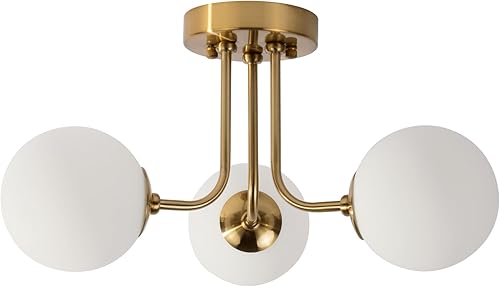 Lámpara de techo moderna semiempotrada de 3 luces, pantalla de vidrio blanco globo, lámpara de techo semiempotrada, candelabros Sputnik para