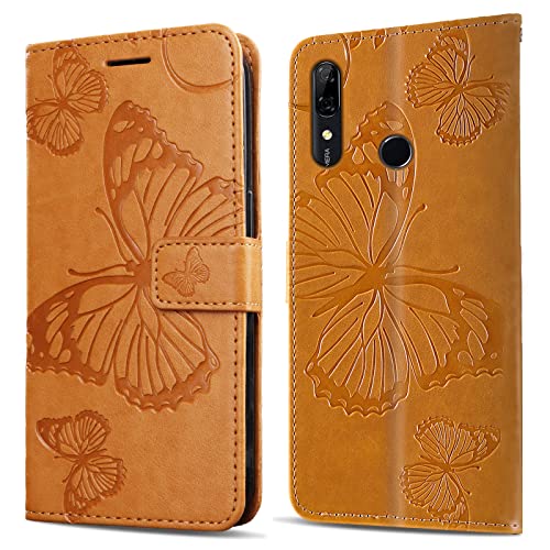 DENDICO Funda para Huawei P Smart Z / Y9 Prime 2019, Magnético Libro Funda de Cuero PU para Huawei P Smart Z / Y9 Prime 2019, Diseño en Relieve Carcasa con Ranura para Tarjeta, Amarillo