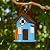 Glitzhome 10" H Hanging Birdhouse Modern Solid Wood Blue Decorative Garden Bird House for Outdoor