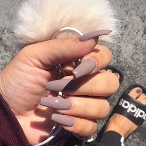 CanB Long Fake Nails Coffin Press on Nails Ballerina False Nails Full Cover Acrylic Nails Glossy Clip on Nails 24Pcs for Women and Girls (Nude Pink)