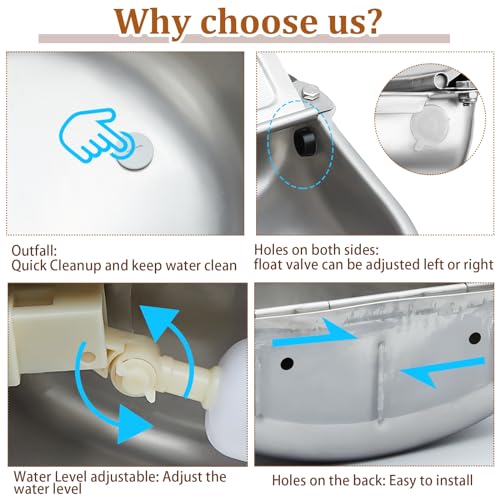 Tessco 2 Sets Extra Large Automatic Horse Waterer Kit Stainless Steel Automatic Dog Water Dispenser Automatic Water Bowl For Livestock Farm Animals With Pipe Connector Adapter Countersunk Bolt thumb #5