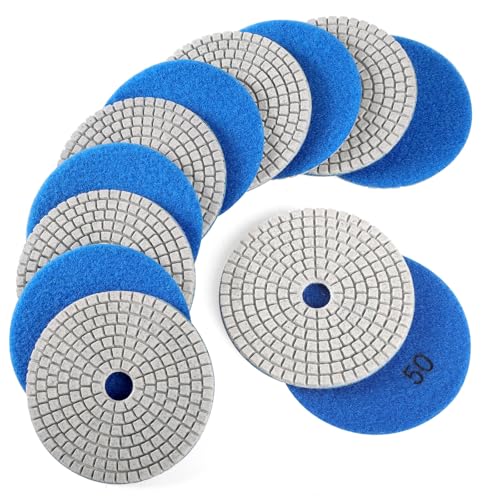 Image of WORKEASE 4 Inch Diamond Polishing Pads Wet /Dry 12PCS, 50 Grit Diamond Sanding Pad, Granite Stone Concrete Marble Rock Countertop Quartz Polish Pad