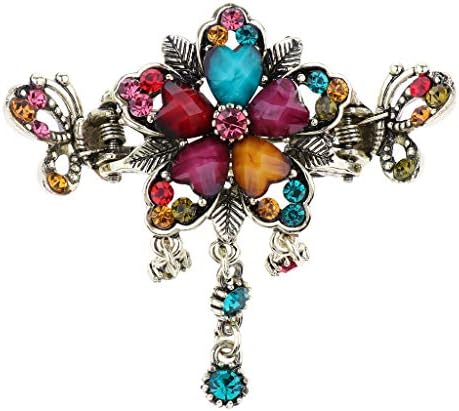 Retro Antique Metal Hair Claw Clips, Crystal Non Slip Flower Hair Clamp Pins, Tassel Dangle Hair Grips Clasps Barrette, Elegant Women Hair Accessories - Colorful, as described