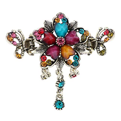 Retro Antique Metal Hair Claw Clips, Crystal Non Slip Flower Hair Clamp Pins, Tassel Dangle Hair Grips Clasps Barrette, Elegant Women Hair Accessories - Colorful, As Described #TOP3