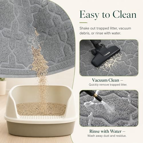 Image of Yimobra Cat Litter Mat, Easy Clean Trapping PVC Mat with Waterproof Backing and Non Slip Bottom, Scatter Control Pad for Litter Box, 24 inchx20 inch, Dark Grey