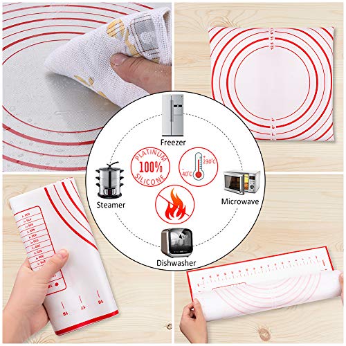 Rolling Pin Stainless Steel Non Stick Rings Rolling Pin, with 4 Bolts 16 Thickness Rings and Silicone Baking Mat, for Baking Dough, Pizza, Pie, Pastries, Pasta and Cookies