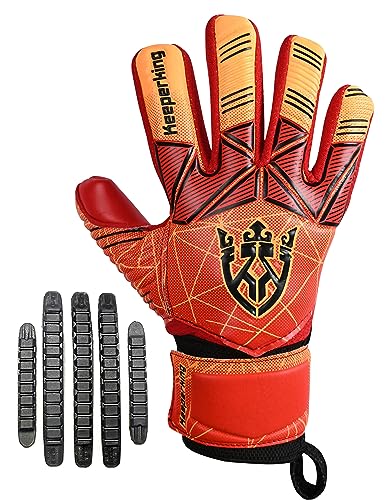 Keeperking Goalkeeper Gloves Kids, Boys, Youth, Adult, Men - Goalie Glove Latex Strong Grip palms with Removable Finger Spines Protection - Football Goalkeeping Glove for Training(Red, Size 7) Keeperking Goalkeeper Gloves Kids, Boys, Youth, Adult, Men - Goalie Glove Latex Strong Grip palms with Removable Finger Spines Protection - Football Goalkeeping Glove for Training(Red, Size 7)