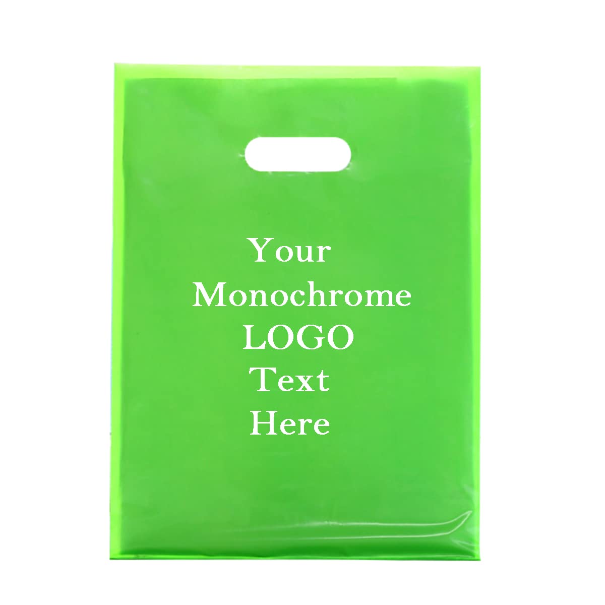 AGOWOO Custom Plastic Bags with Handle Personalized Merchandise Bags for Small Business Customize Monochrome Logo Words, 100 200 Pcs (green)