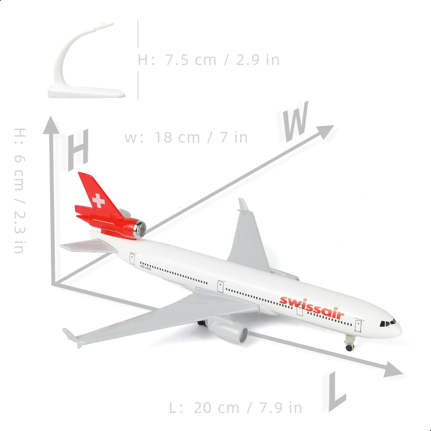 1/300 Svizzera MD-11 Modellino di aeromobili in metallo pressofuso con supporto (8,3 pollici), modello di aereo per adulti, giocattoli aerei, regali o collezioni aeronautiche