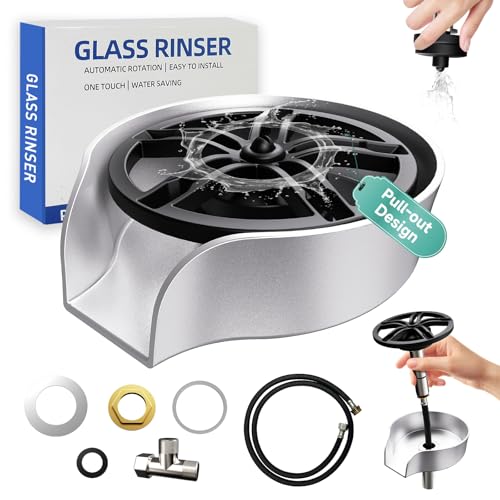 Comparison: Best Glass Rinser For Sink 6 Glass Rinser for Kitchen Sink, High Pressure 360 Degree Rotating Spout Glass Rinser with Pull-out Spray Gun Design, Glass Cup Cleaner Sink Attachment Washer Baby Bottle, Glass Cup, Wine Glass (Silver)