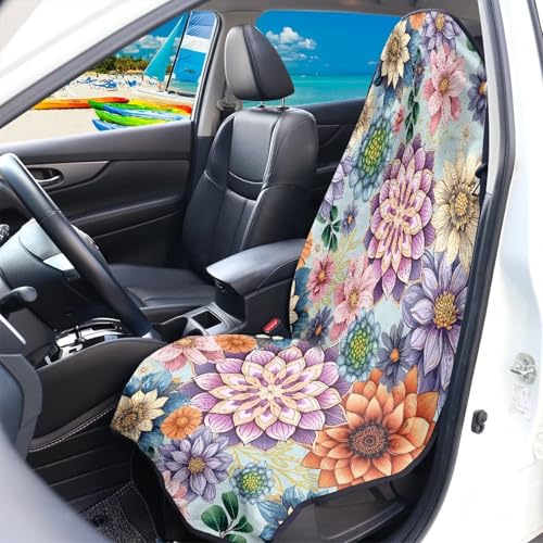 Image of Seat Covers for Cars Protector Front Seats Only,Waterproof Boho Mandala Floral Bucket Towel Seat Covers for Cars, SUV and Trucks,Fashion Car Accessories Easy to Install