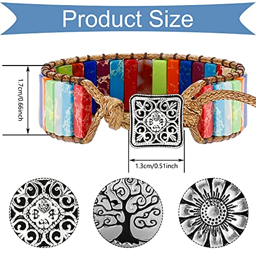 Hicarer 3 Pcs 7 Chakra Bracelets for Women Men Natural Stone Leather Wrap Healing Bead Bracelets Healing Stone Boho Friendship Jewelry Gifts2