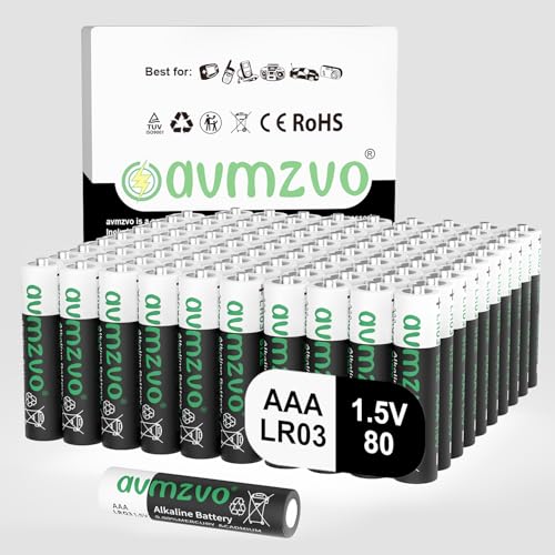 avmzvo Pilas AAA, 80 unidades, pilas alcalinas LR03 1,5V, de larga duración, potentes, se pueden usar para juguetes, relojes y otros dispositivos electrónicos【10 años de garantía】