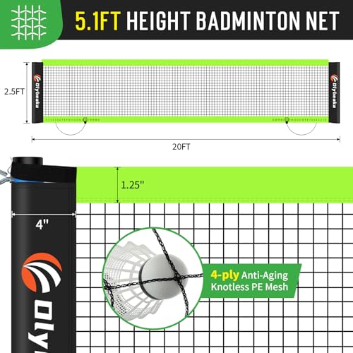 image for Olybeaka Portable Badminton Net with 4 Aluminum Badminton Rackets, Dur