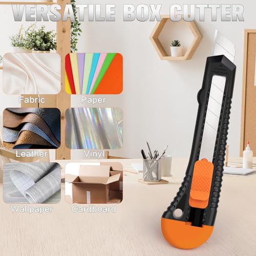 Image of Retractable Utility Knife, 8 Pack Box Cutters with 18mm Snap-Off Blade for Paper, Plastic, Cardboard