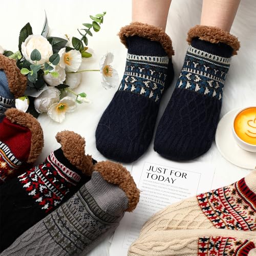 Liitrsh 6 Pairs Women's Fuzzy Slipper Socks with Grips Winter Warm Thick Cabin Thermal Socks Non Slip for Christmas Stocking Stuffers Women Adults Cozy Holiday Gifts4