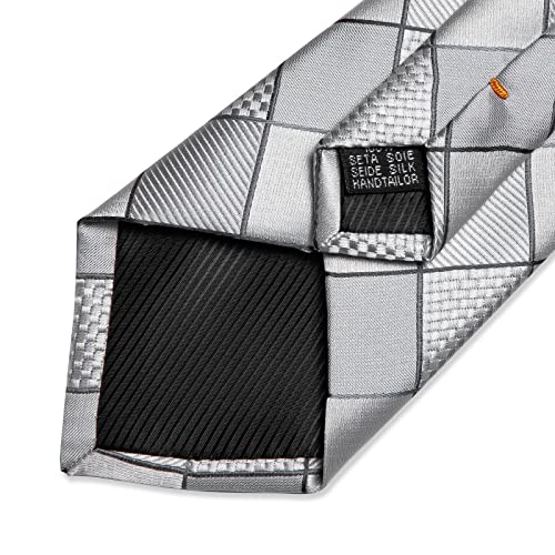 Image of DiBanGu Plaid Ties for Men Silk Checkered Necktie and Pocket Square Cufflinks Tie Clip Set with Gift Box for Wedding Business