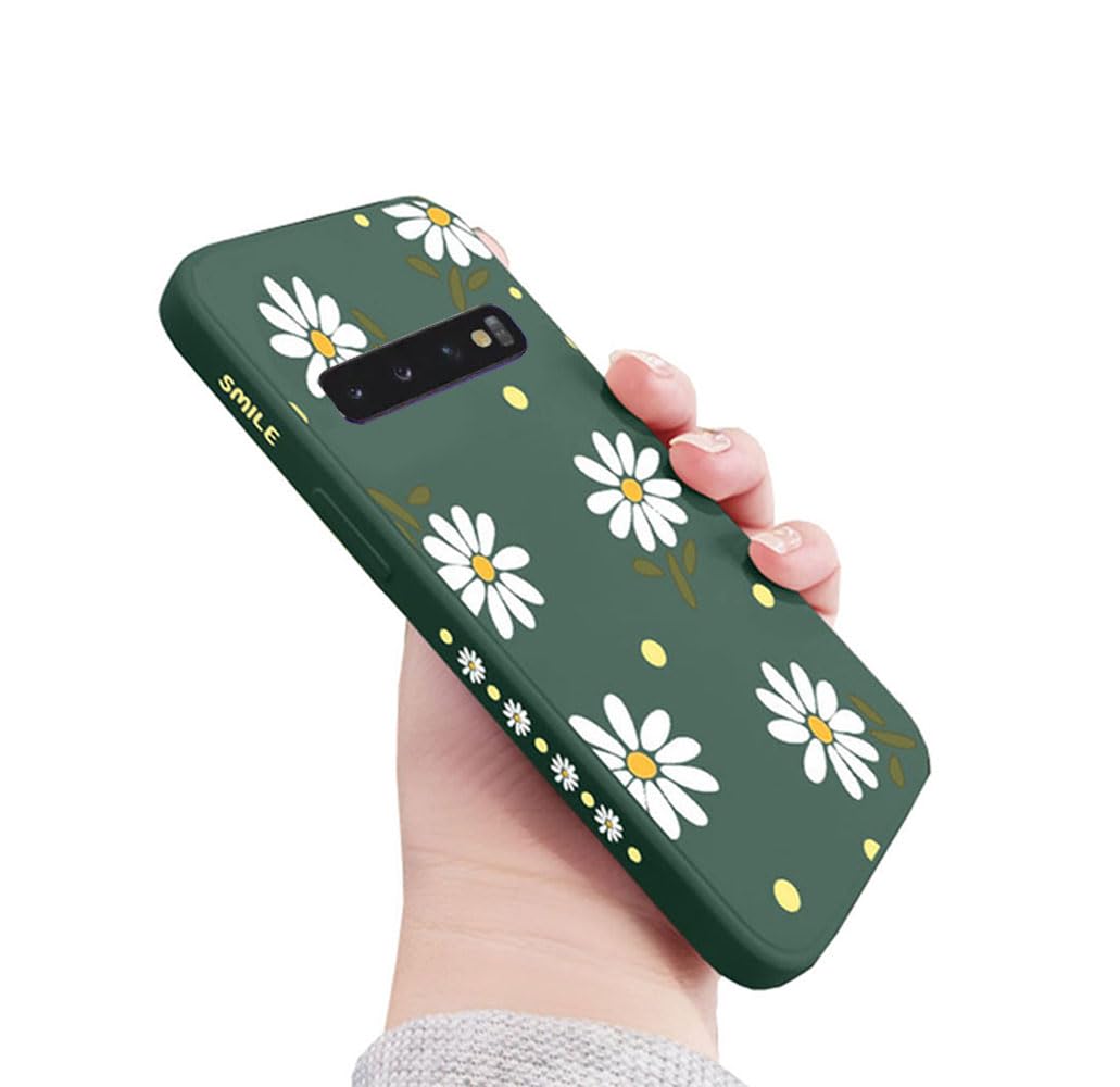Doowear Galaxy S10 Case for Women Girls Cute Daisy Flower Camera Lens Protector Thin Slim Anti-Scratch Liquid Silicone Shockproof Protective Cover
