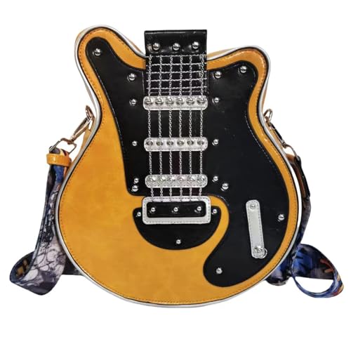 Men and Women Music Guitar Shaped Crossbody Shoulder Bag PU Leather Unique Novelty Guitar Purse