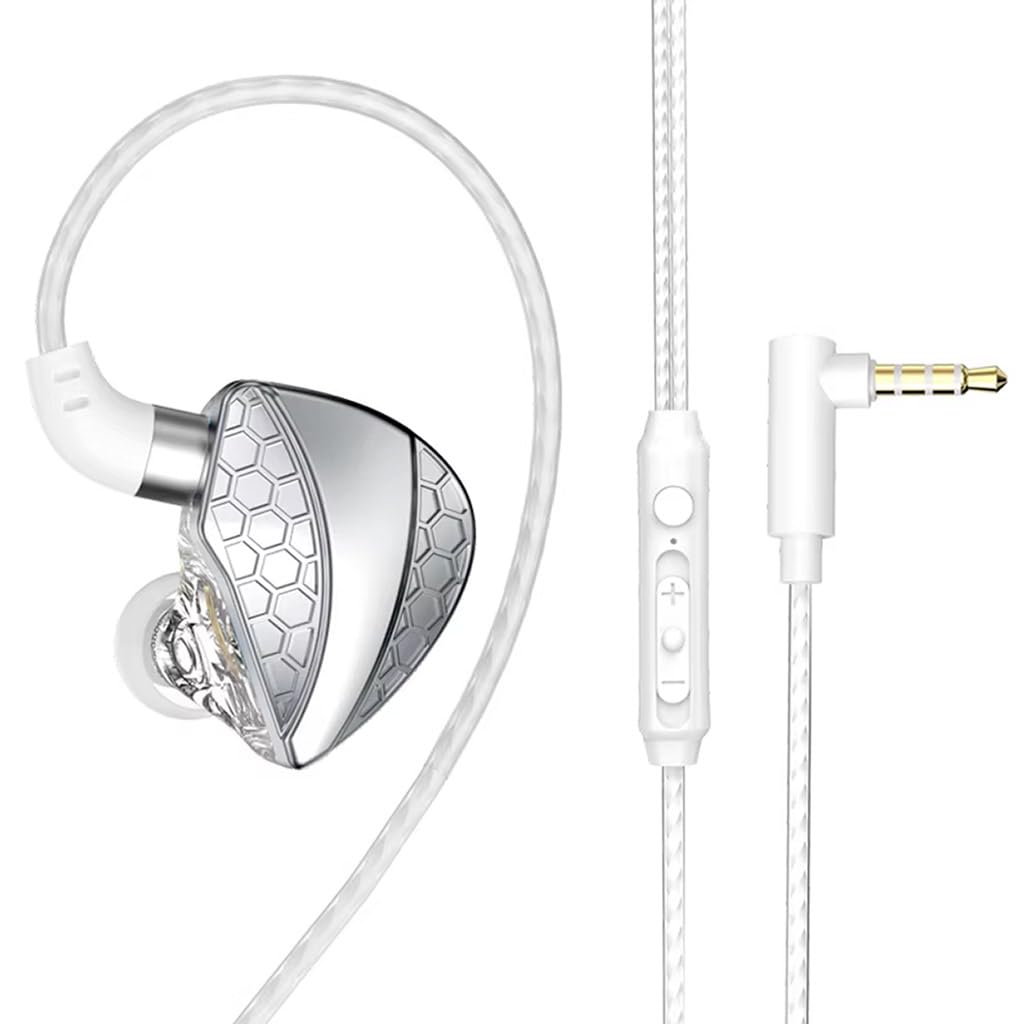QKZ Hi6T In-Ear Monitor Wired Earphone with Mic, 11mm Dynamic Driver, Large Moving Coil, Ergonomic In-Ear Fit, Deep Bass, L-Shaped 3.5mm Plug, Tangle-Free Cable, Perfect for Music & Gaming