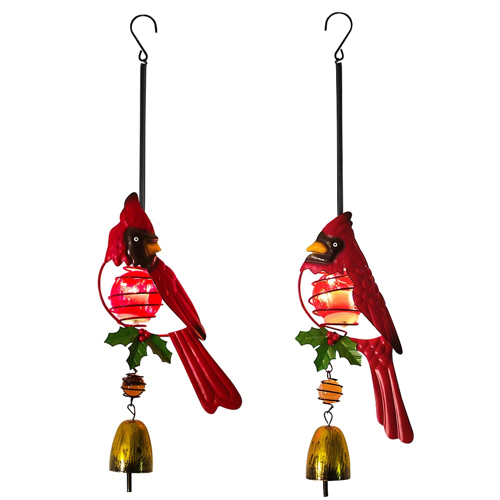 Confezione da 2 luci solari cardinali a forma di uccellino rosso, con molle rimbalzanti, decorazione natalizia per esterni, interni, giardino, cortile, portico
