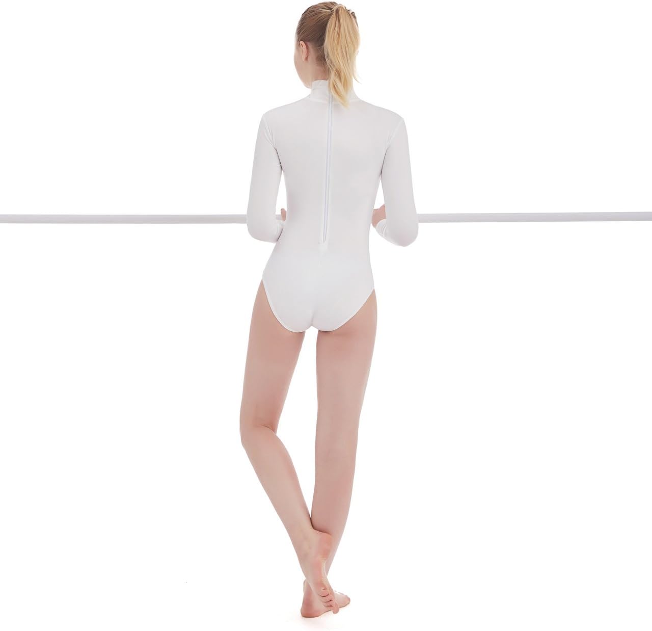 SUPRNOWA Turtleneck Leotard Long Sleeves Spandex Dance Workout Fitness Bodysuit for Women