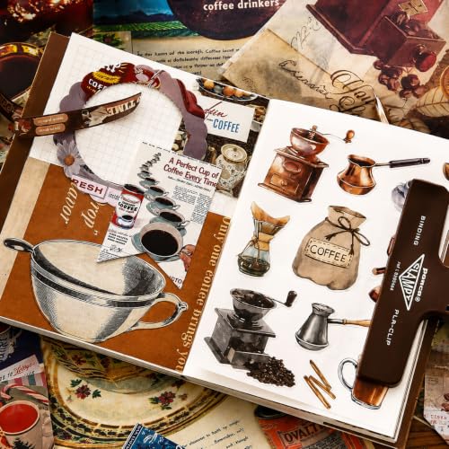 Image of RANDEN Coffee Bazar Journaling Kit, 346PCS Vintage Scrapbook & Stationery Set with Aesthetic Stickers, Ephemera Pack and Journal Supplies for Bullet Journals, Planners, Albums & Creative Crafts (COFFEE BAZAR)