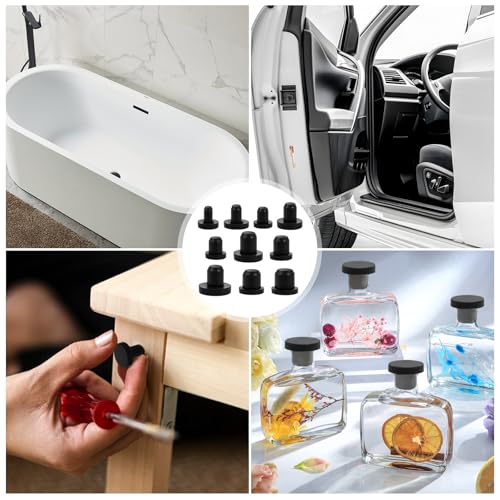 Samulee 100 Stück Gummistopfen Silikon, 10 Größen Verschlussstopfen, Gummipfropfen Schwarz 4-9.5mm, Lösung für Dichtungsprobleme, Silikonstopfen für Flaschen, Rohre, Möbel