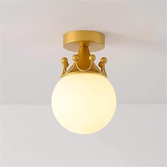 Crown Shape Glass Ceiling Light Fixture, Metal Semi Flush Mount Close-to-Ceiling Lamp, E27 Lighting for Hallway, Kitchen Island, Dining Table, Entryway, AisleGold