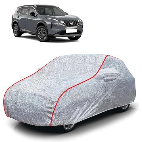 Image of Sulfar 100% Waterproof Car Body Cover Compatible with Mirror for Nissan XTrail (Triple Stitched, Full Bottom Elastic, Magic Silver with Red Piping)