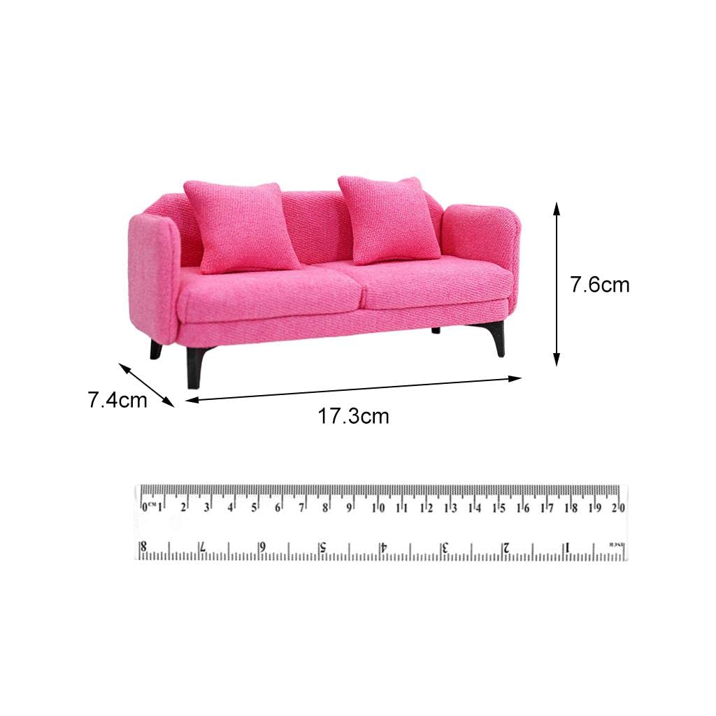 Miniatur Puppenhaus Sofa Doppelsofa Stuhl Möbel Dekoration Zubehör Holz Flanell Ungiftig Langlebig für Kinderzimmer Wohnzimmer Fotografie Requisiten G, Rosenrot