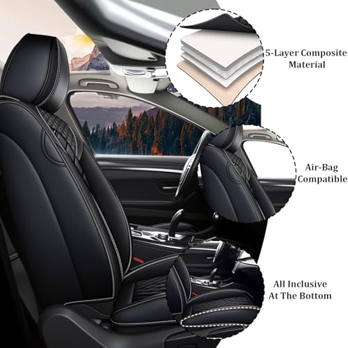Image of Car Seat Covers Front Seats for Subaru Solterra 2023-2026, Waterproof Nappa Leather Car Seat Cover, Full Coverage Car Seat Covers Sets(2 Seats /Black)