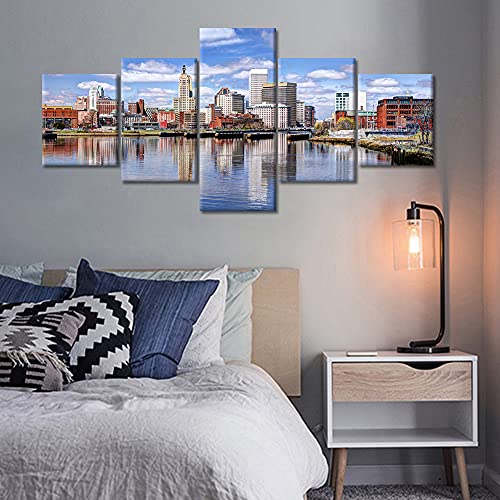 Tumovo 5 Piece Wall Decorations For Living Room Providence, Rhode Island Wall Art Downtown Cityscape Poster Prints On Canvas Modern Providence Skyline Home Decor Framed Ready To Hang (50''Wx 24''H) #TOP2