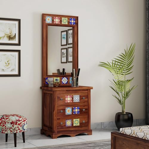 Image of The Attic Baran Dressing Table for Bedroom, Solid Wood, Honey Matt Finish
