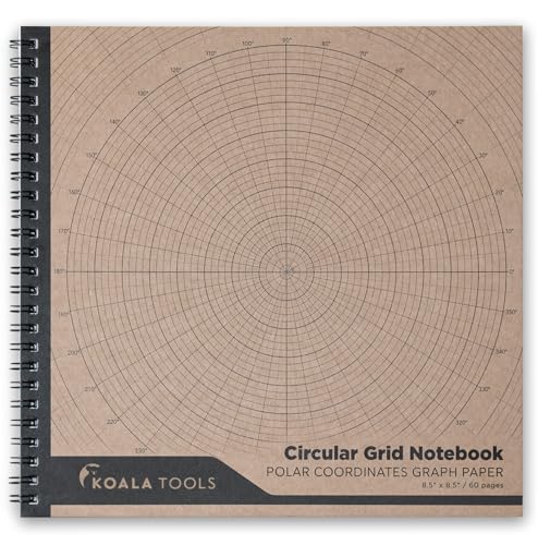 KOALA TOOLS - Circular Grid Sketchbook with Polar Coordinate Graph Paper, Polar Grid for Circular Designs, Mandala, and Geometric Patterns, 8.5 x 8.5 inches, 60 pages - Pack of 1