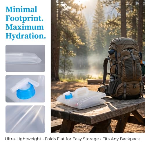 BEWBBAT 2 Pack Contenedor de Agua Plegable con Grifo 15 litros, Botella de Agua Plegable para Camping, Senderismo, Pesca y Emergencias miniatura 6
