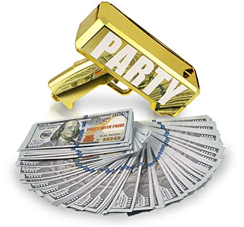 Party With Pride Money Gun, Real Electroplated Chrome Gold, Rainmaker Handheld Cash Gun, Fake Bill Dispenser, Money Shooter (Metallic Gold)