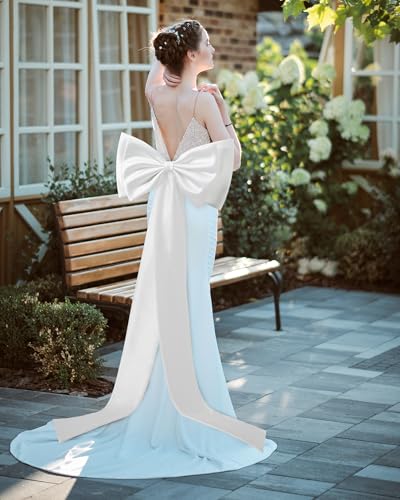 67" Big Bow for Dress Long Double Satin Bow Belt for Bride Formal Wedding Dress4