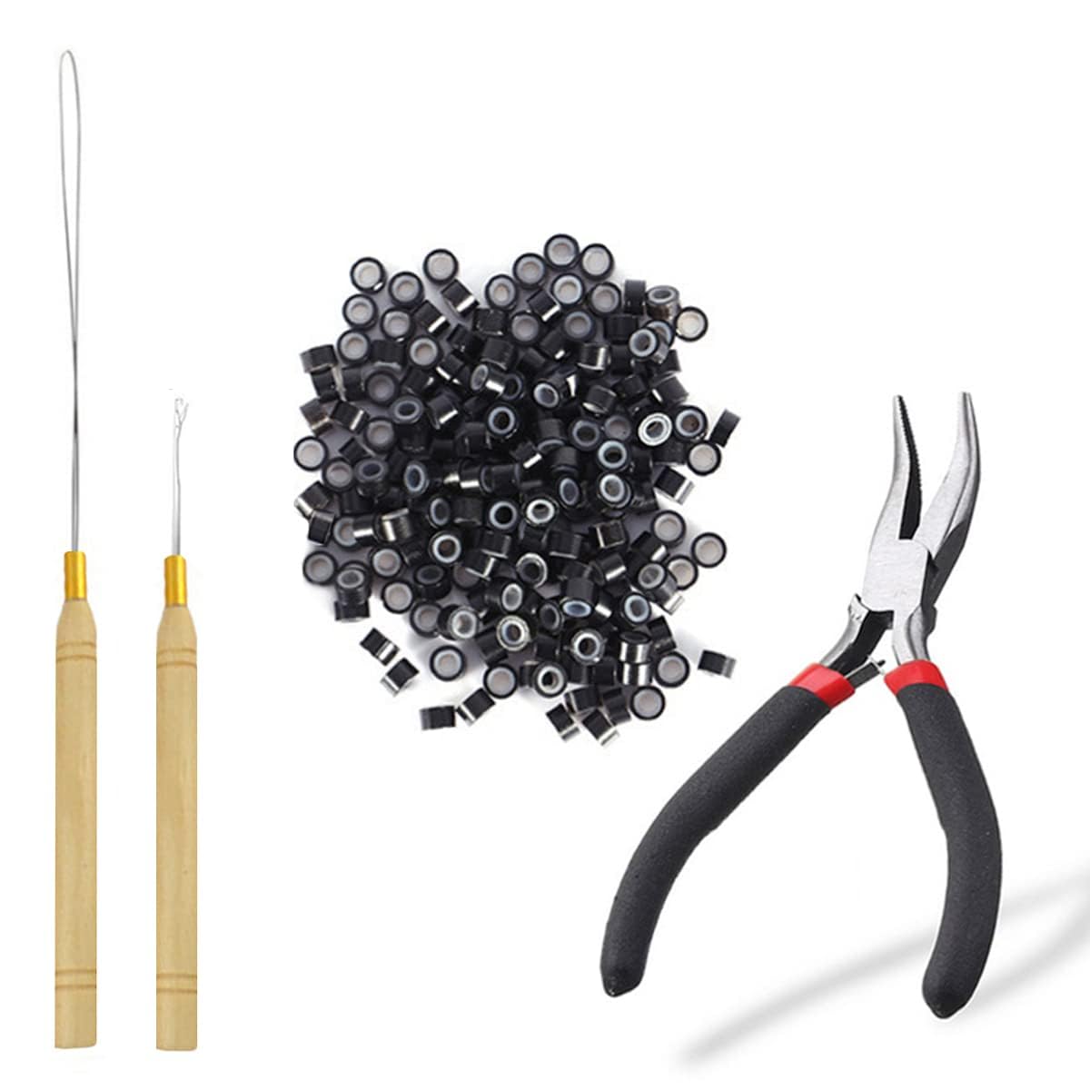 DELUXE HAIR Hair Extension Tool Kit For Hair Extensions Pliers Pulling Hook 200 PCS Brown Color Micro Silicone Rings Bead Device Tool Kits For Professional Hair Styling Tools Accessory-image-47