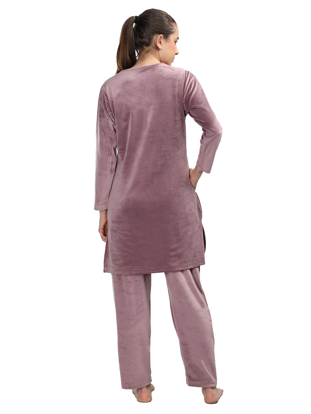Duchess Women's Supersoft Velvet Printed Night Suit For Winter Wear, 2XL, Pink - Image 3 thumbnail