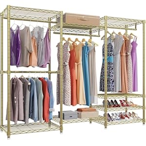 VIPEK V5 Portable Closet Wardrobe Heavy Duty Clothes Rack, Freestanding Metal Clothing Racks Custom Closet Racks with 8 Adjustable Shelves, 68.9″ Lx15.7 Wx76.4 H, Max Load 890LBS, Gold