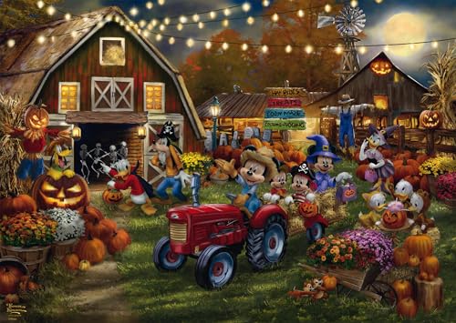 Schmidt Spiele 58048 Disney, Mickey & Minnie Pumpkin Festival, Thomas Kinkade, Puzzle 1000 pièces, Orange, Noir.
