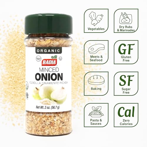 Image of Badia Organic Minced Onion, 2 oz - Dehydrated Onion Flakes for Cooking & Seasoning - Rich, Savory Flavor