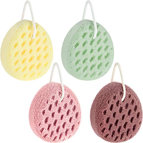 4 Pieces Soft Bath Sponge Exfoliating Shower Sponge Soothing Body Sponge Gentle Body Exfoliating Cleaning Sponges For Women Men (Pink, White, Red, Green) #TOP4