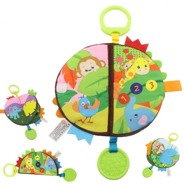 AMERTEER Baby Soft Activity book, My first word touch and feel crinkle book, the best cloth book teething toys, early development interactive toys for toddlers, gifts for baby girls and boys (Green)